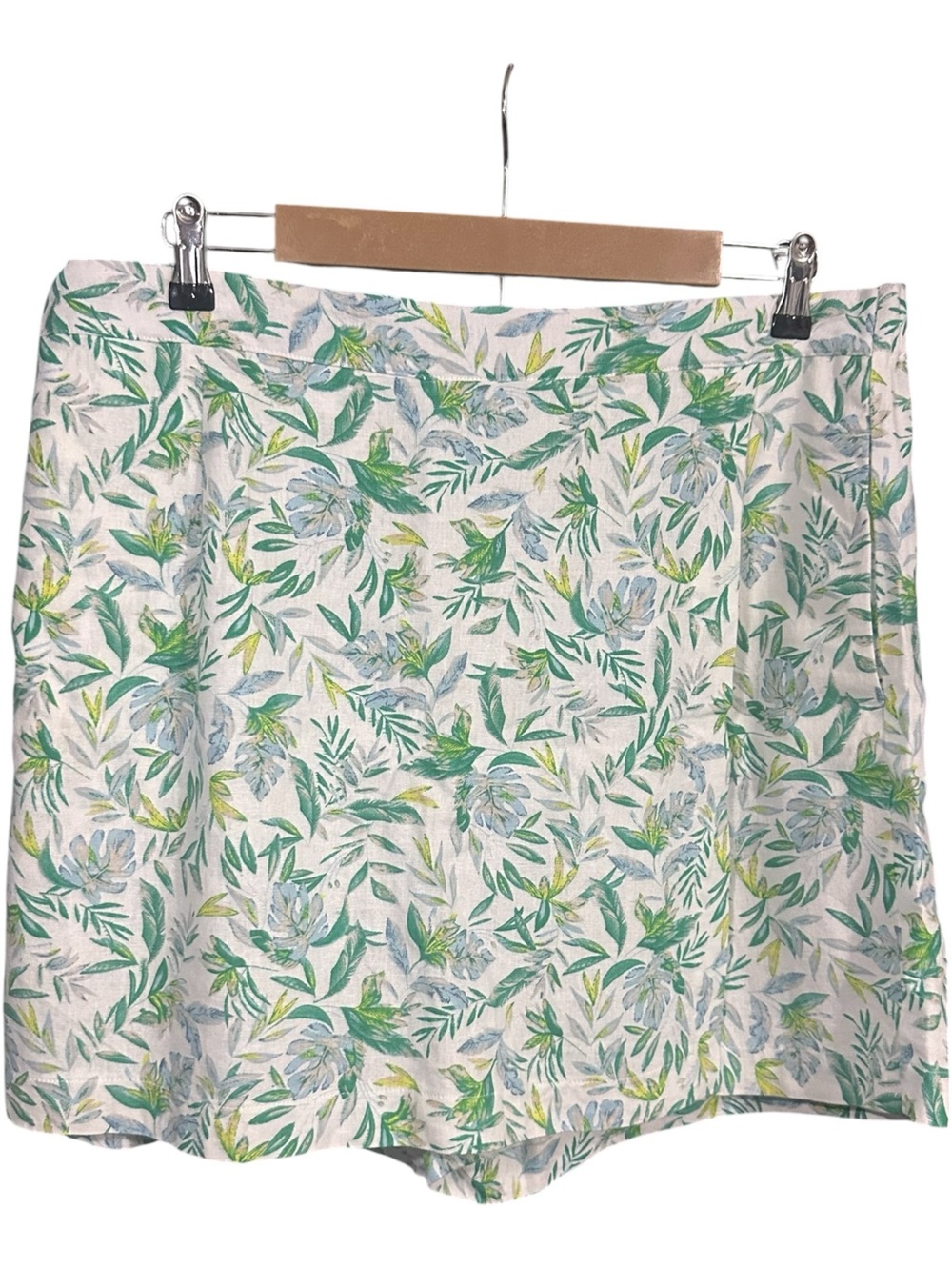 Ellen Tracy Linen Blend Floral Leaf Print Skort White Green Size XL
